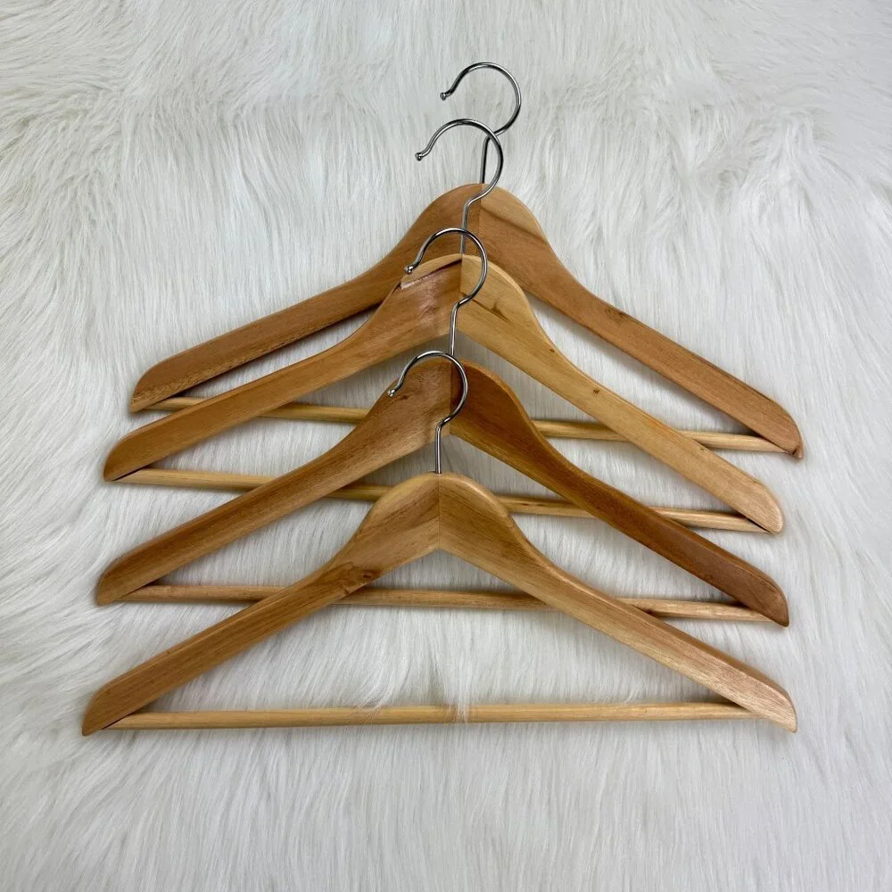 Lot of 4 Wooden Coat Suit Jacket Hangers 3 Pant Hangers 1 Tie Hanger Used